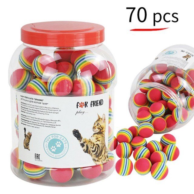 1Set Fun Rainbow Ball Cat Toy Colorful Ball Interactive Pet Kitten Scratch Natural Foam Ball Training Pet Supplies Product